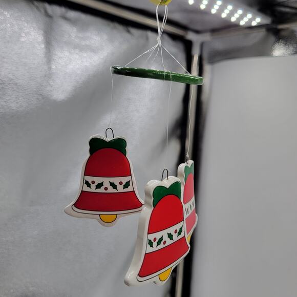Vintage Russ Berrie Holiday Windchimes Christmas Bells Red Green Ceramic - Picture 7 of 10